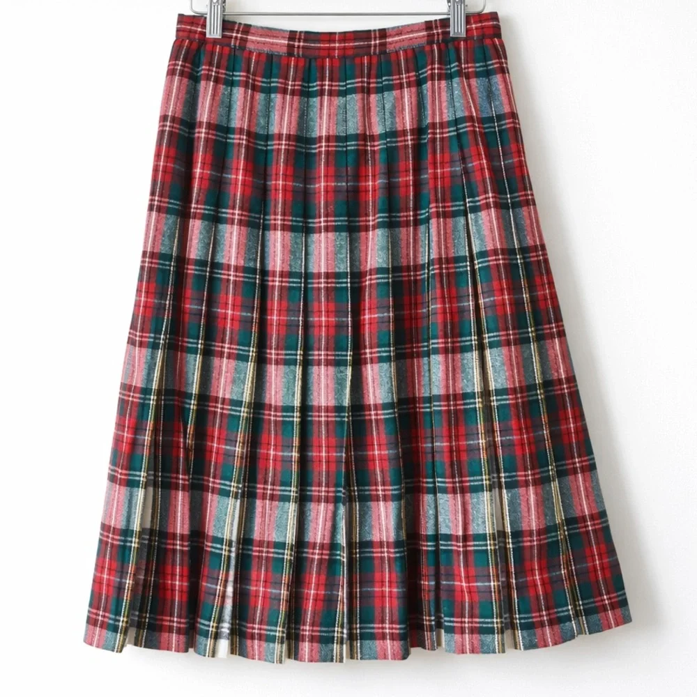 Vintage 80s Summit Sportwear Tartan Pleated Wrap Skirt Union Made in USA Size 6 - Picture 2 of 13